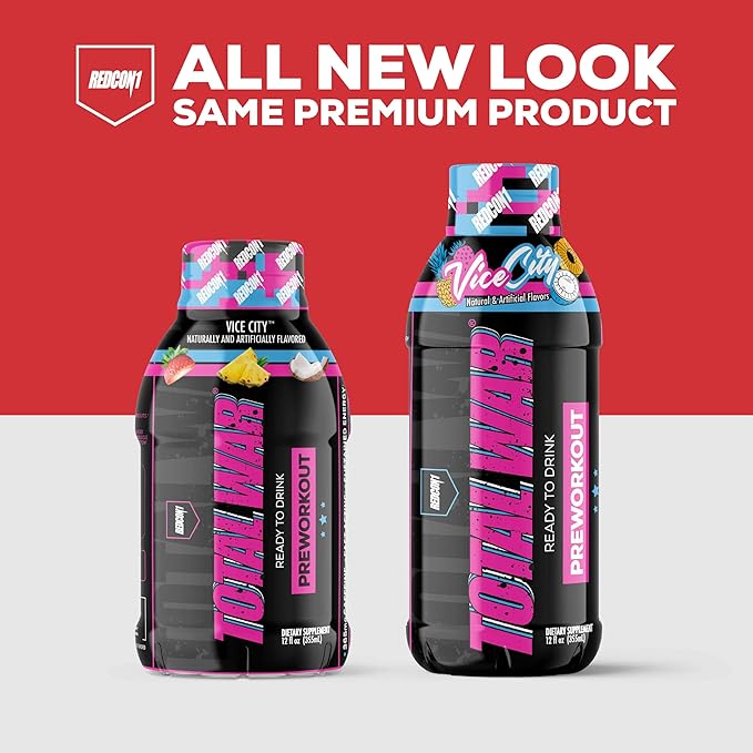 REDCON1 Total War Ready to Drink Preworkout, Vice City - 350mg of Fast Acting RTD Caffeine - Beta Alanine + Citrulline Malate for Increased Pump - Keto Friendly Workout Drink (12 Servings)