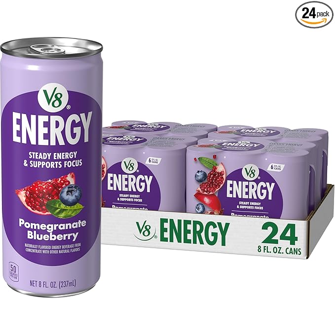 V8 Energy Pomegranate Blueberry Energy Drink, 8 fl oz Can (24 Pack)