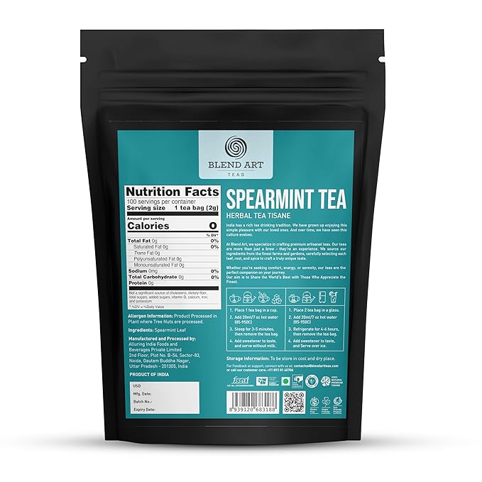 Spearmint Tea Bags 100 Count Herbal Tea Bags PCOS RELIEF Balances Hormones Support Digestion Refreshing Aromatic and Minty Gluten Free Caffeine Free Tea 100% Pure Spearmint leaves | Pyramid Tea bags