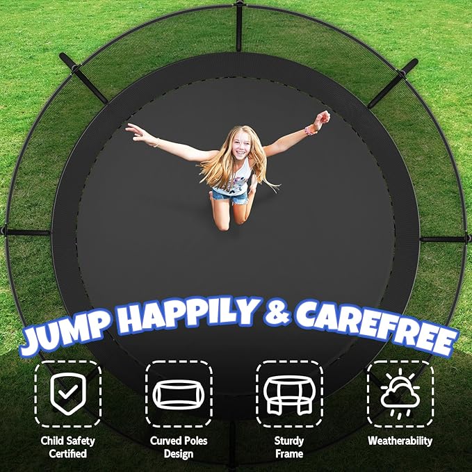 Trampoline 8FT 10FT 12FT 14FT 16FT, Outdoor Trampolines for Kids and Adults, Recreational Trampoline with Enclosure Net & Ladder, Round Trampoline ASTM Approved, 400/450LBS Weight Capacity