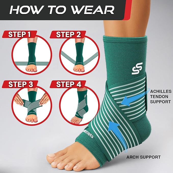 Sleeve Stars Ankle Brace for Women & Men, Ankle Wrap for Sprain, Compression Sleeve for Plantar Fasciitis Relief, Easy Customizable Support: w/ Removable Strap (Single/M:10"-12"/Turquoise)