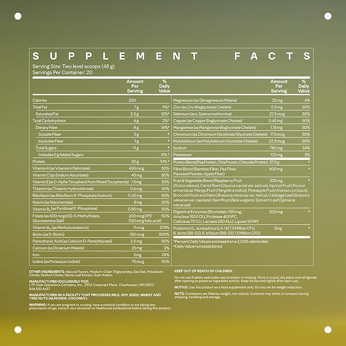 LTH Fuel Vegan & All-in-One - Trusted by Life Time Fitness Members - 30g Protein - Plant-Based Protein Meal Replacement - Vitamins, Minerals, Digestive Enzymes & Probiotics - Vanilla, 20 Servings