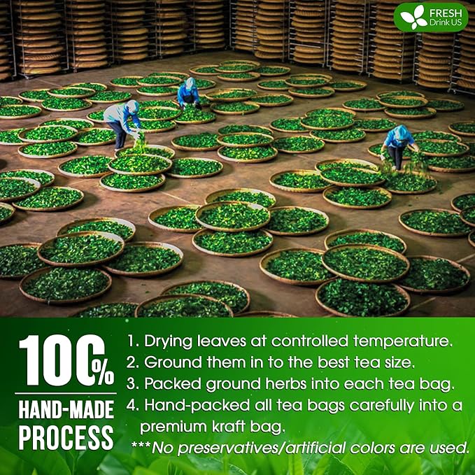 FreshDrinkUS, Premium 55 Tulsi Green Tea Bags, 100% Natural, Blend of Tulsi Holy Basil Leaves, and Green Tea Leaves. Made with Natural Material Tea Bags. No Sugar, Vegan.