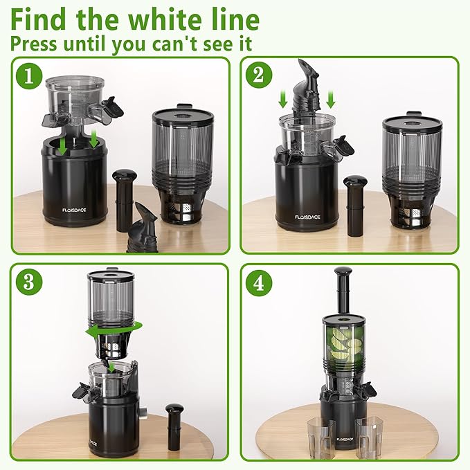 Cold Press Juicer – Hands-Free Electric Masticating Juicer Machine with 6.5" Large Feed Chute, 350W Masticating Juicer Machine For More Juice, Less Pulp, High Juice Yield – Easy Cleanup & Assembly