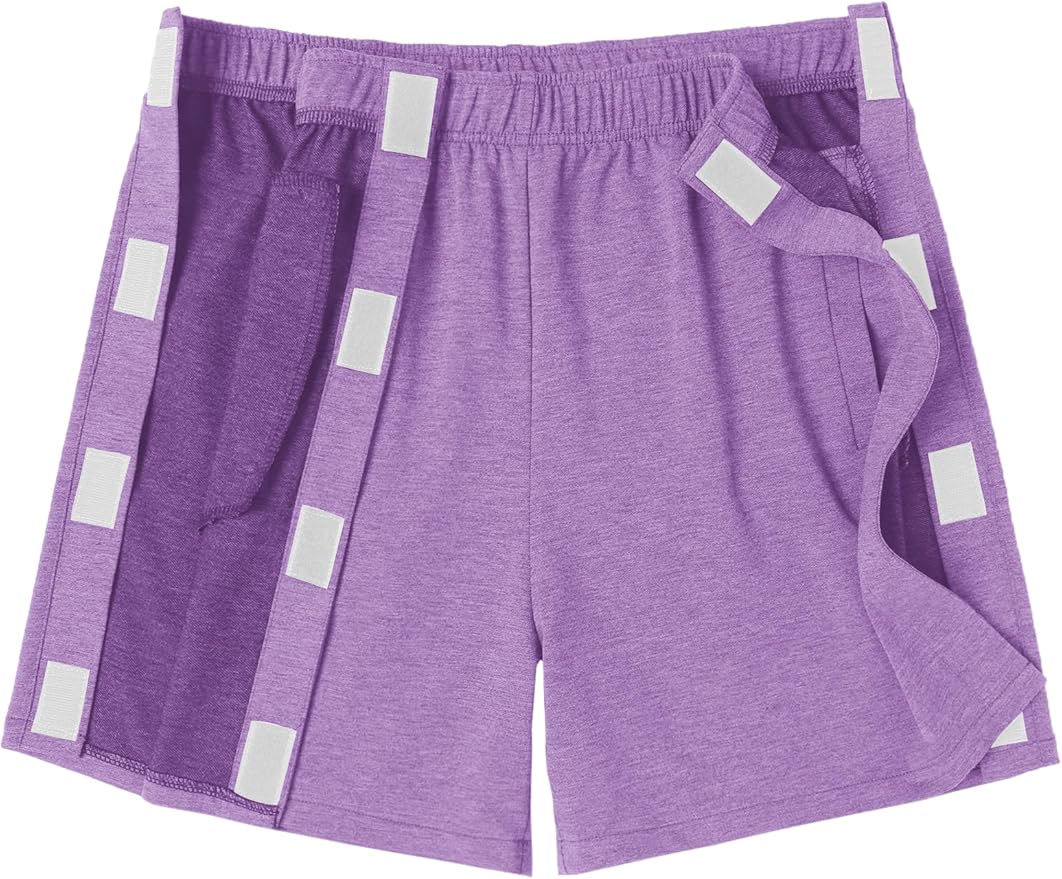 Deyeek Unisex Tear Away Shorts Snap On Athletic Cotton Shorts Post Knee Surgery Recovery Hip Replacement Pants with Pockets