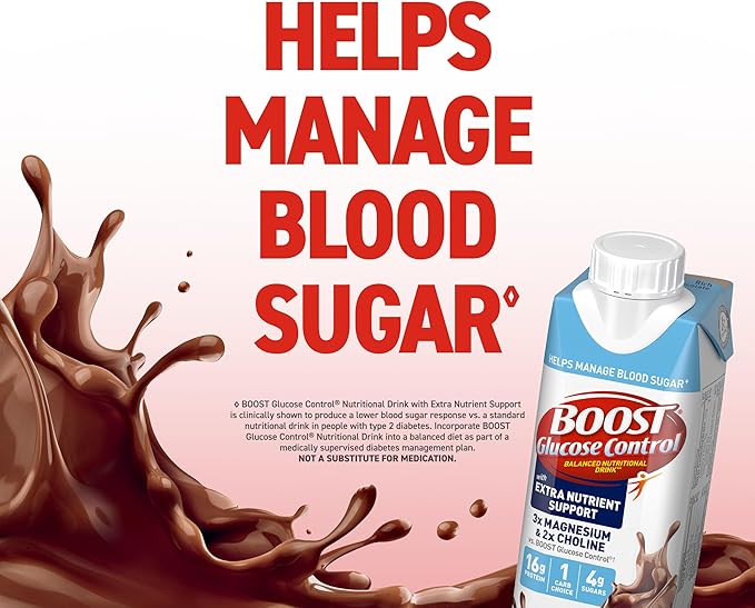 BOOST Glucose Control Ready to Drink Nutritional Drinks with Extra Nutrient Support Drink, Rich Chocolate, 8 Fl Oz, Pack of 24