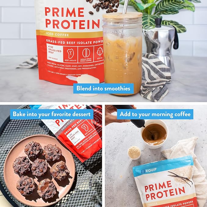 Equip Foods Prime Protein Powder | Clean, Grass Fed Beef Protein Powder | Carnivore Protein Isolate | Paleo, Keto Friendly, Gluten & Dairy Free | Helps Build & Repair Tissue | 30 Servings, Iced Coffee