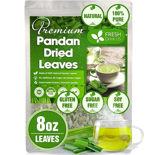 FreshDrinkUS, Premium 8oz Natural Pandan Leaves Dried, 100% Pure Dried Pandan Leaves, Pandan Leaf Tea, No Additives, No Caffeine, Vegan (8 oz Dried Leaves)