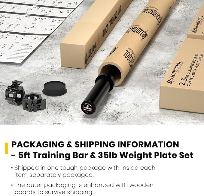 LIONSCOOL Premium 4ft/4.9ft/6ft Barbell for Strength Training and Olympic Weightlifting, 2 Inch Bar for Squats, Curls, Deadlifts, Presses, Hip Thrusts, 350lbs/500lbs/700lbs Weight Capacity