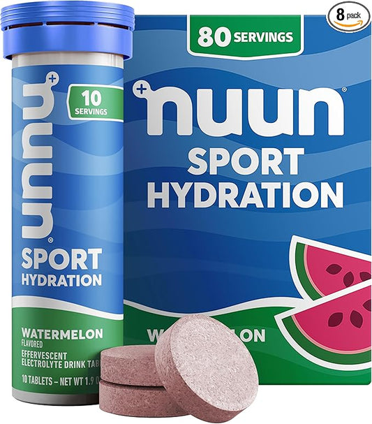 Nuun Sport Electrolyte Tablets with Magnesium, Calcium, Potassium, Chloride & Sodium, Gluten Free & Vegan, Watermelon, 8 Pack (80 Servings Total)