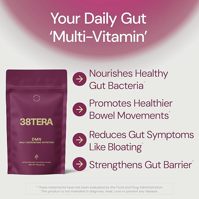 DMN (Daily Microbiome Nutrition), 6 Oz, Plant-Based Fiber Powder with 3 Different Prebiotics, Helps Digestive & Gut Health, Low FODMAP Supplement, Vegan, Wild Berry Flavor, 30 Servings