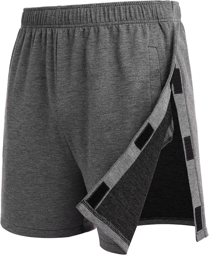 Deyeek Unisex Tear Away Shorts Snap On Athletic Cotton Shorts Post Knee Surgery Recovery Hip Replacement Pants with Pockets