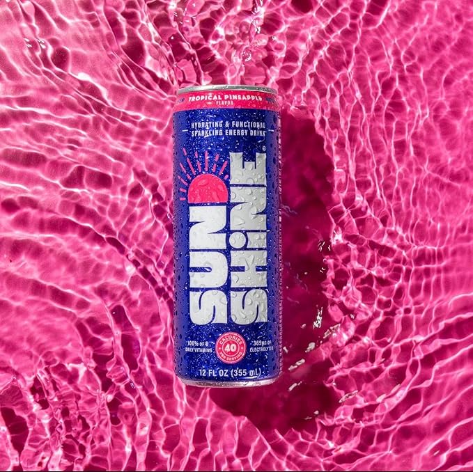 Sunshine Sparkling Energy Drink, Variety Pack with Daily Essential Vitamins, 360mg of Electrolytes, 70mg of Natural Caffeine, 12 Fl Oz (Pack of 12)