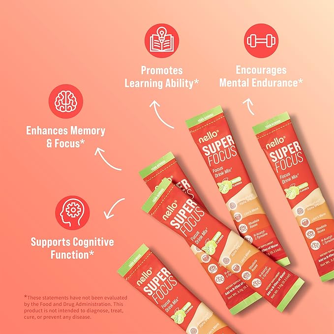 SuperFocus Mojito – Nootropic Focus Drink Mix, 20 On-The-Go Packets, Alpha GPC, Lion’s Mane, Rhodiola, Sugar-Free