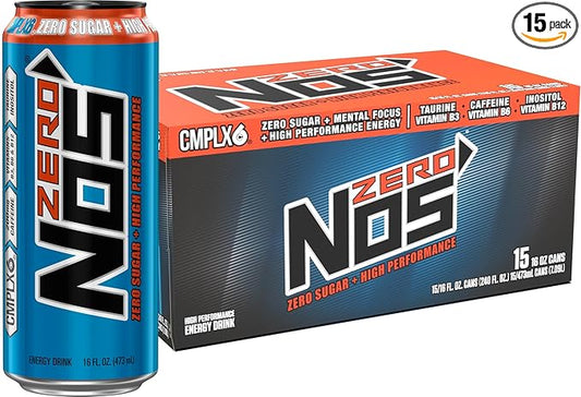 NOS Zero Sugar: High Performance Energy Drink. 16 Fl oz (Pack of 15)