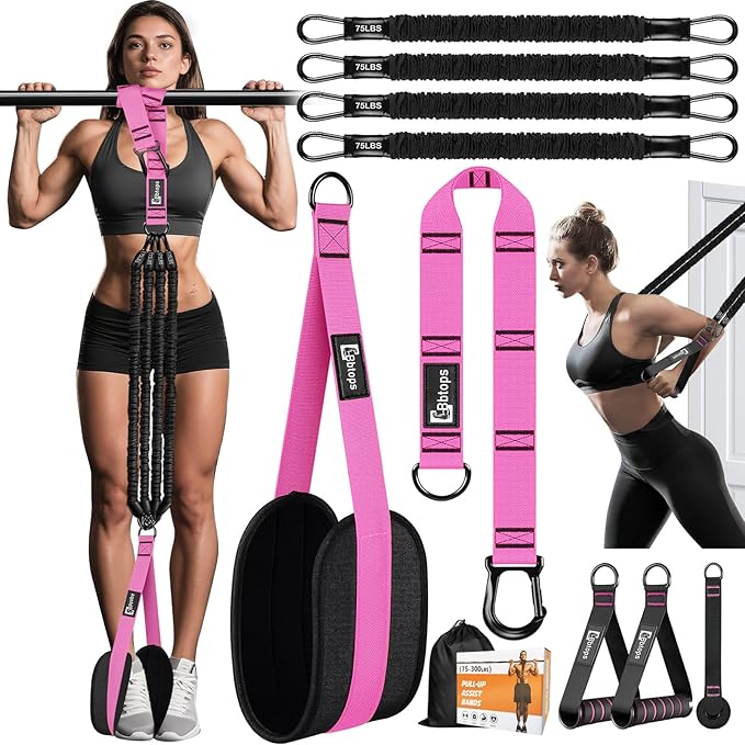 Pull Up Assistance Bands,Up to 300 lbs Assistance,Adjustable Heavy Duty 4 Resistance Bands for Pull up, with Feet/Knee Rest, Handle and Door Anchor for Home Gym Fitness Exercise Strength Training