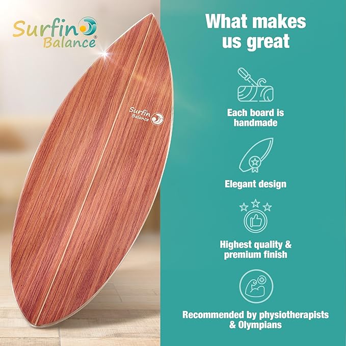 Board - unique board incl. corc roller, corc hemisphere and balance ball - surf balance board - balance training - balance board kids - balance board wood