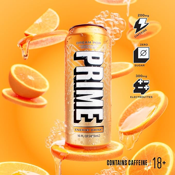 PRIME Energy DREAMPOP, Zero Sugar Energy Drink, 200mg Caffeine and 300mg of Electrolytes for Hydration, for Hydration, Vegan, Gluten Free,16 Fluid Ounce, 12 Pack