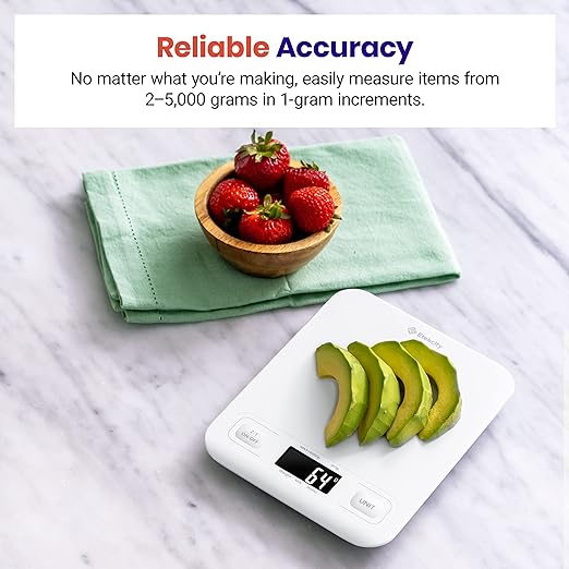 Etekcity Food Kitchen Scale, Digital Grams and Ounces for Weight Loss, Baking, Cooking, Keto and Meal Prep, LCD Display, Medium, White