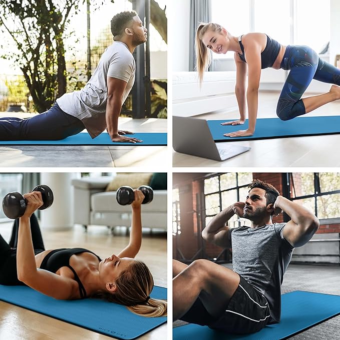 MICRODRY Deluxe Fitness Exercise Yoga Mat for Home & Gym, Extra Thick for High Impact Training, Multi Layered Skid Resistant Surface, Odor Neutralizing with Carrying Strap