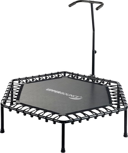 Upper Bounce Mini Workout Trampoline with Adjustable T-Shaped Handrail – Hexagonal Rebounder Trampoline for Kids & Adults – Fitness & Recreational Trampolines, Supports up to 220 lbs.