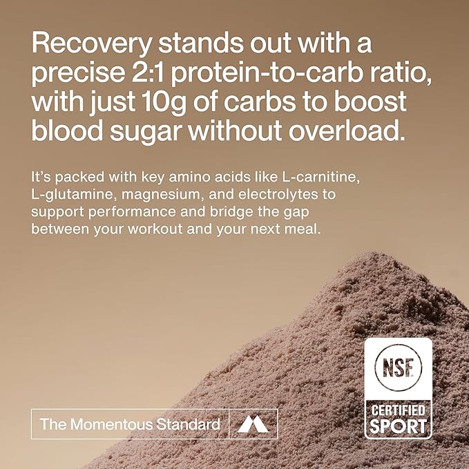 Momentous Recovery Grass-Fed Whey Protein Powder - 20 g Post-Workout Whey Isolate Protein - NSF Certified for Sport - Gluten-Free - 15 Servings - Chocolate - Package May Vary