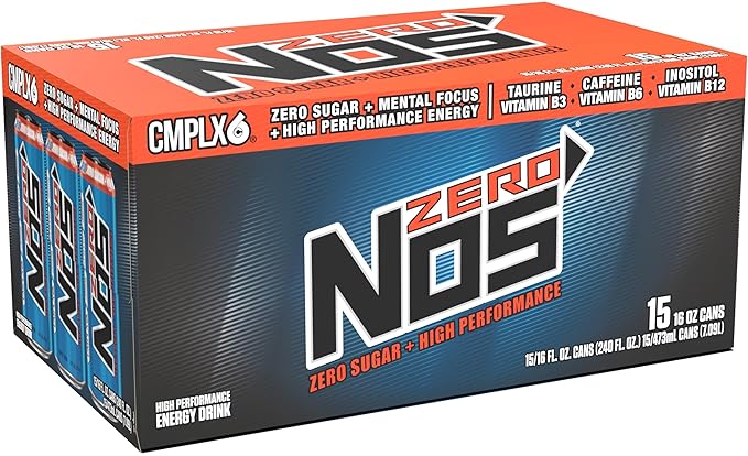 NOS Zero Sugar: High Performance Energy Drink. 16 Fl oz (Pack of 15)