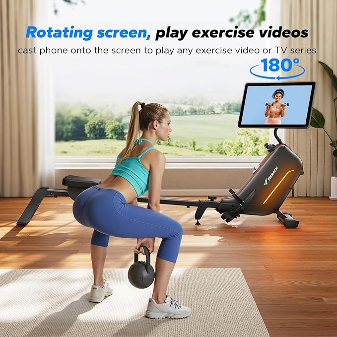 MERACH Rowing Machines for Home, Powerful Electromagnetic Row Machine with 51.2" Extended Rail, 16-Level Handle Resistance Adjustment Rower, 350 LBS Load Capacity, Ergonomic Comfort Seat, Easy Storage