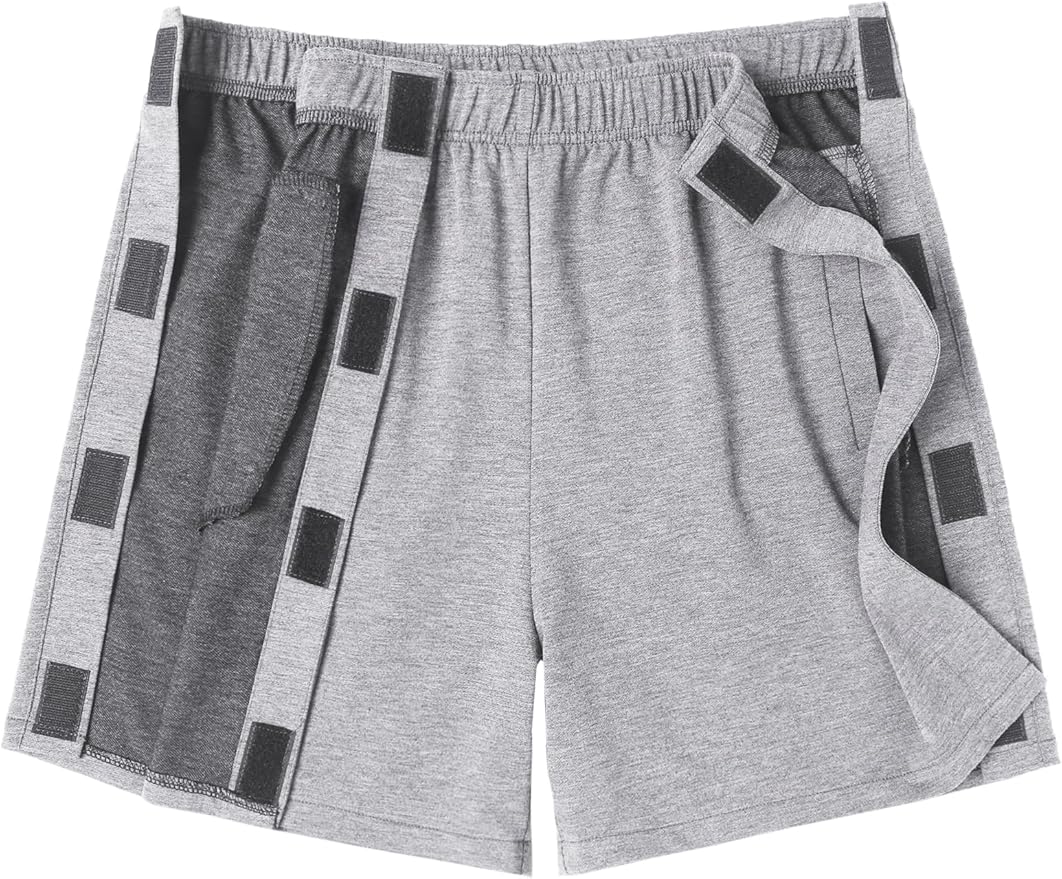 Deyeek Unisex Tear Away Shorts Snap On Athletic Cotton Shorts Post Knee Surgery Recovery Hip Replacement Pants with Pockets