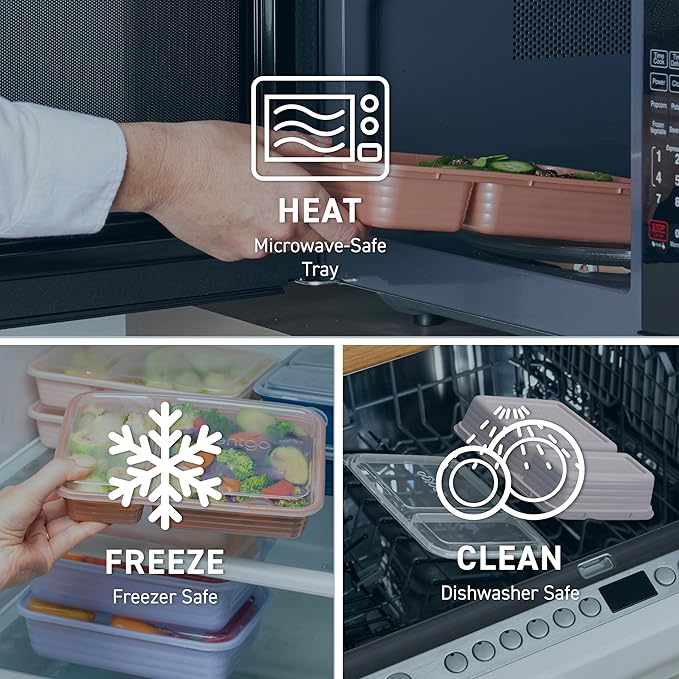 Bentgo 20-Piece Lightweight, Durable, Reusable BPA-Free 2-Compartment Containers - Microwave, Freezer, Dishwasher Safe - Navy Blue