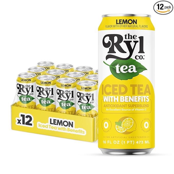 Ryl Iced Tea, Lemon, Antioxidant Superblend, Zero Sugar, Low Carb, Zero Calorie Iced Tea, 16.0 Fl Oz (12-Pack)