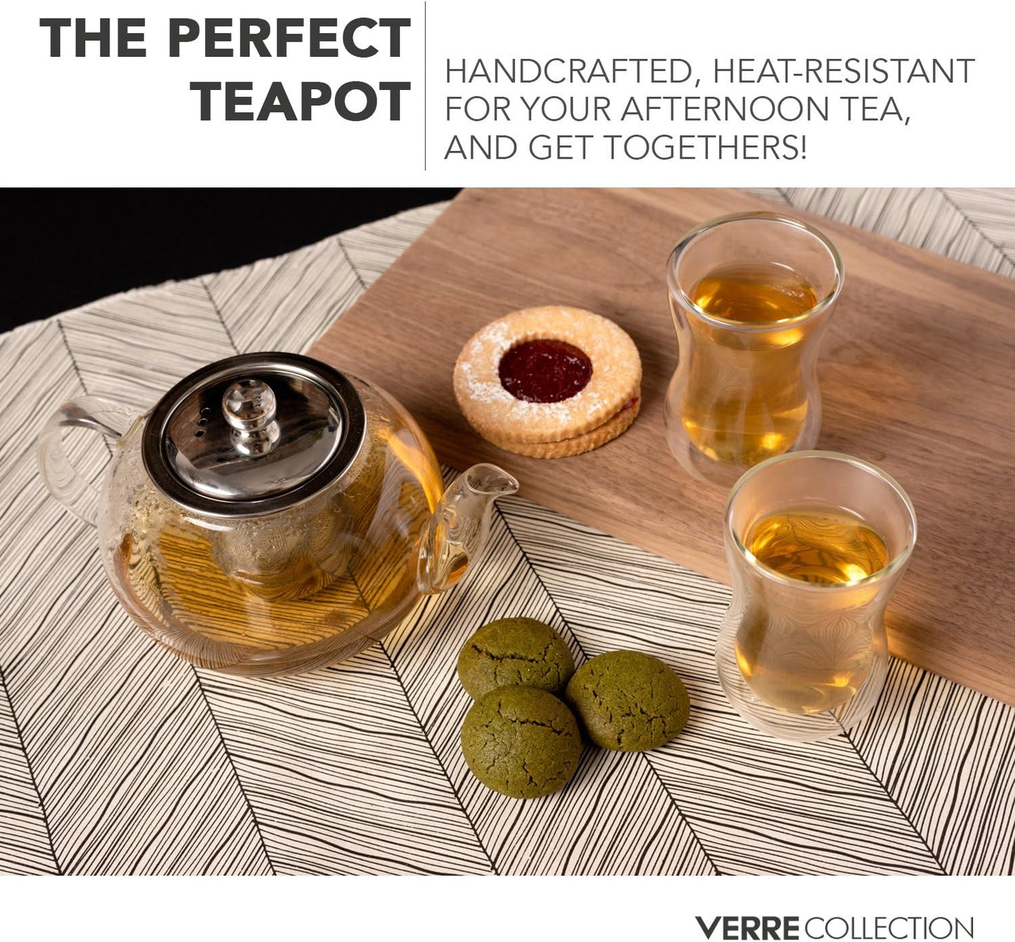 Glass Teapot Stovetop Compatible Kettle with Stainless Steel Removable Infuser, Loose Leaf Tea, Stovetop Safe Tea Pot and Strainer (27 Ounce)