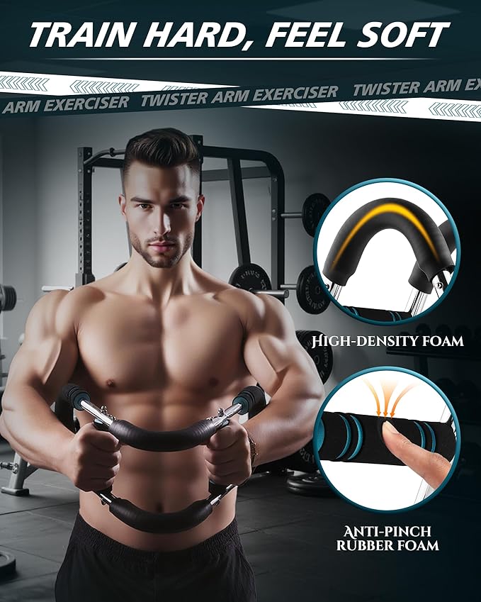 Twister Arm Exerciser, Adjustable Spring Workout Bar, Forearm Triceps Chest Inner Thigh Muscle Enhanced Exercise Strengthener, Upper Body Strength Builder Trainer, Home Fitness Equipment