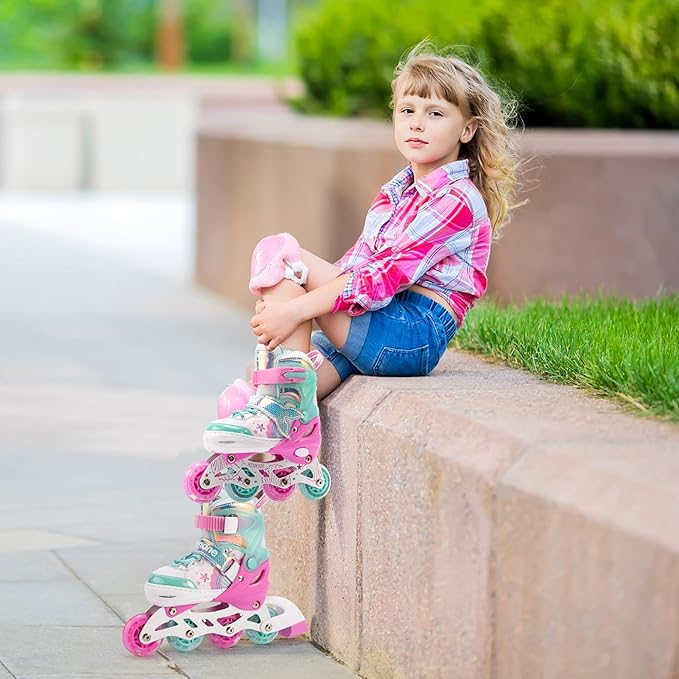 NEMONE Mermaid Inline Skates, 4 Sizes Adjustable Skates for Girls Kids with Light up Wheels, Indoor Beginner Outdoor for Kids Ages 4-6 5-8 6-12 8-12