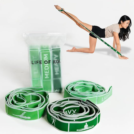 Stretching Strap Set of 3, Stretch Straps with Loops for Yoga, Pilates, Dance, Physical Therapy, 3 Resistance Bands, Stretch Bands for Exercise, Flexibility, Yoga Straps for Stretching