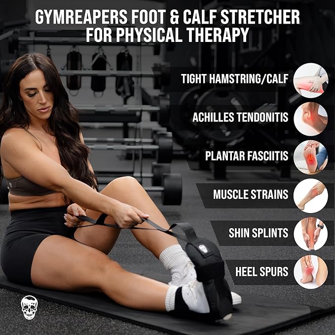 Gymreapers Foot and Calf Stretcher for Plantar Fasciitis, Achilles Tendonitis, Rehabilitation - Flex Strap for Physical Therapy, Pilates, Flexibility Training, Thigh & Hamstring Stretcher and Heel Spurs & Shin Splints