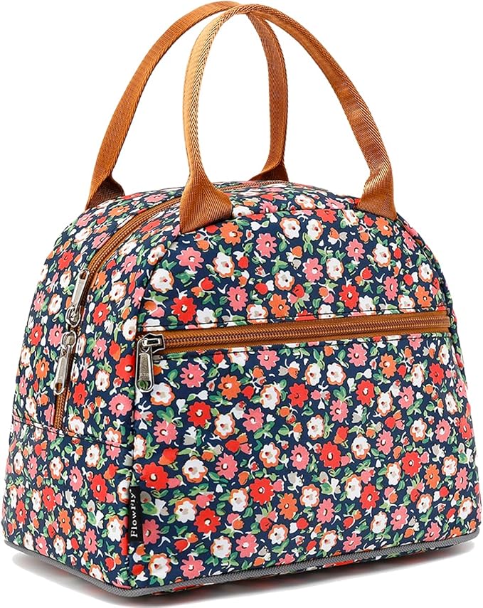 FlowFly Insulated Lunch Cooler Bag - Tote Bag Organizer for Women/Men, Floral#Red