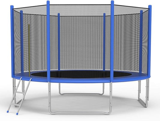 TRY & DO 10FT 12FT Trampoline for Kids and Adults - Outdoor Recreational Jump Bounce Trampoline with Enclosure Net and Ladder and Spring Pad - Family Fun Healthy Time