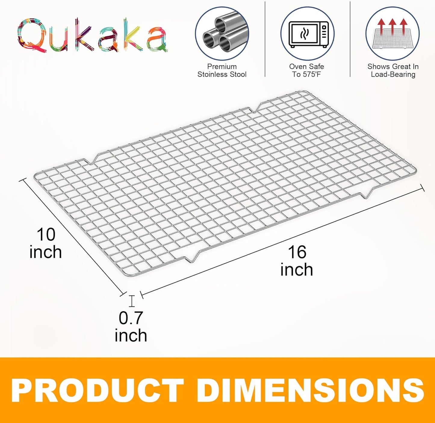 2PCS Cooling Racks for Cooking and Baking - 10" x 16"Heavy Duty Stainless Steel Wire Rack for Baking, Grilling, Roasting - Oven & Dishwasher Safe - Fits Half Sheet Pan(Silver)