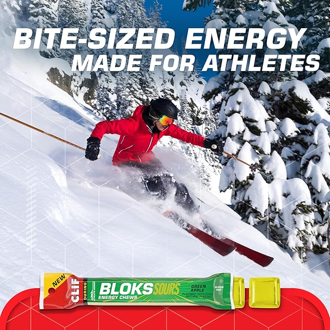 Clif Bloks Sours - Green Apple Flavor - Energy Chews - Non-GMO - Plant Based - Fast Fuel for Cycling and Running - Quick Carbohydrates and Electrolytes - 2.12 oz. (18 Count)