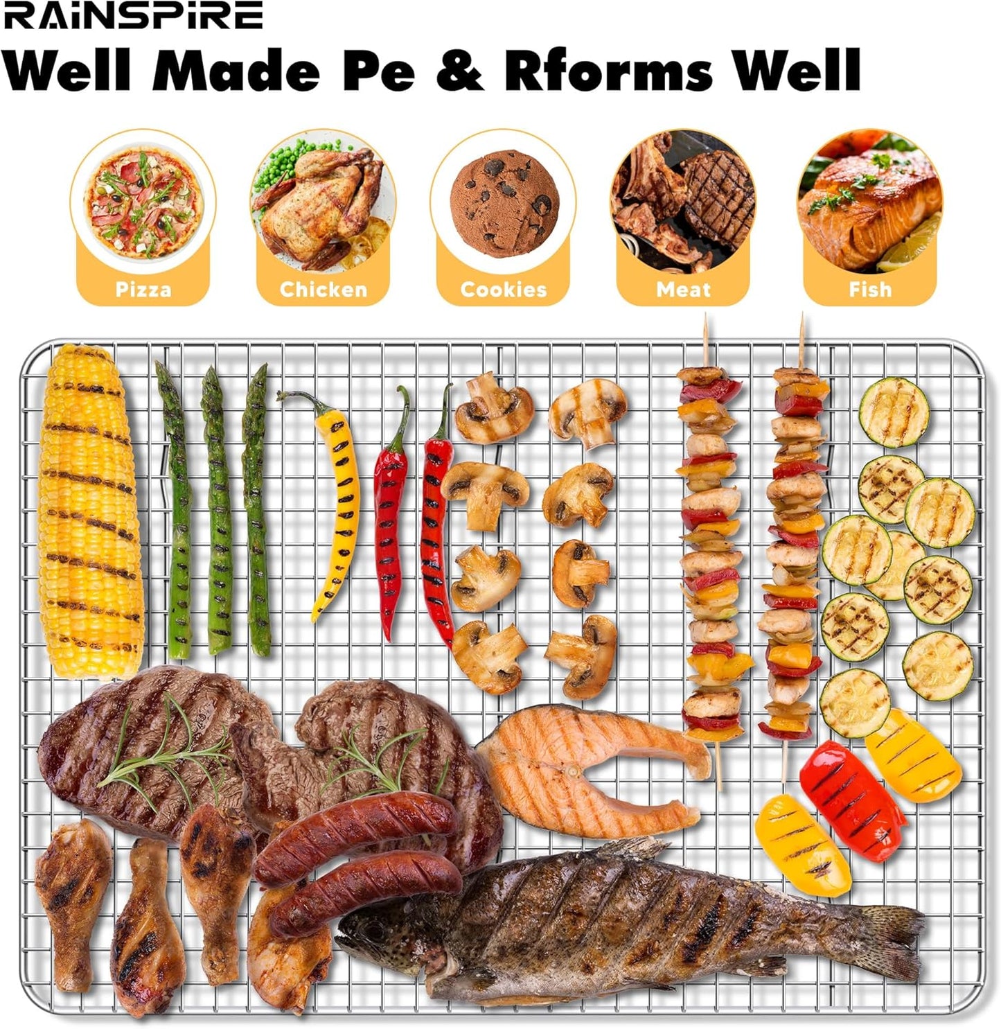 Rainspire Cooling Rack Stainless Steel, Heavy Duty Cooling Racks for Cooking and Baking, Oven Safe Wire Rack for Cooking, Baking Rack for Oven Cooking Fits Quarter Sheet Pan, 8.5" x 12", 2-Pack