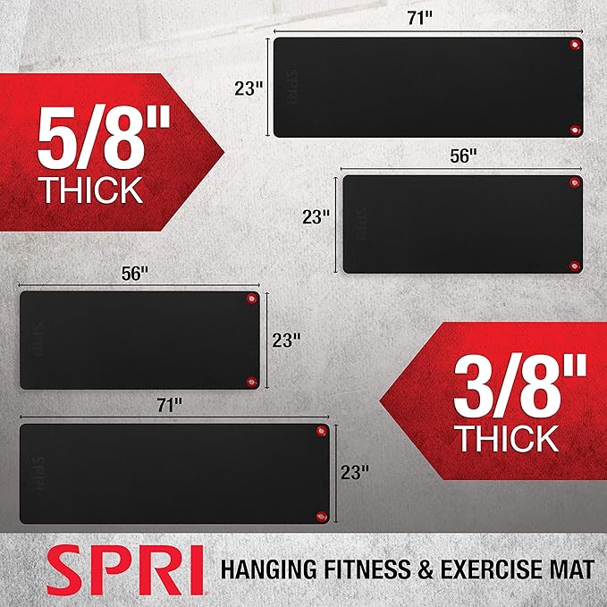 SPRI Hanging Exercise Mat, Fitness & Yoga Mat for Group Fitness Classes, Commercial Grade Quality with Reinforced Holes