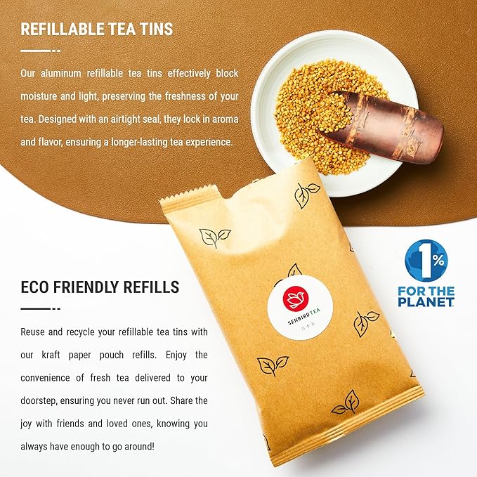 Senbird Premium Sobacha - Japanese Soba Buckwheat Tea - From Hokkaido - Loose Leaf in Airtight Tea Tin (3.5oz/100g)