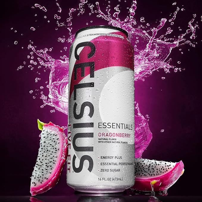 CELSIUS ESSENTIALS™ Sparkling Dragonberry, Sugar Free Performance Energy Drink, 16 Fl Oz (Pack of 12)