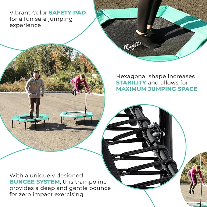 Upper Bounce Mini Workout Trampoline with Adjustable T-Shaped Handrail – Hexagonal Rebounder Trampoline for Kids & Adults – Fitness & Recreational Trampolines, Supports up to 220 lbs.