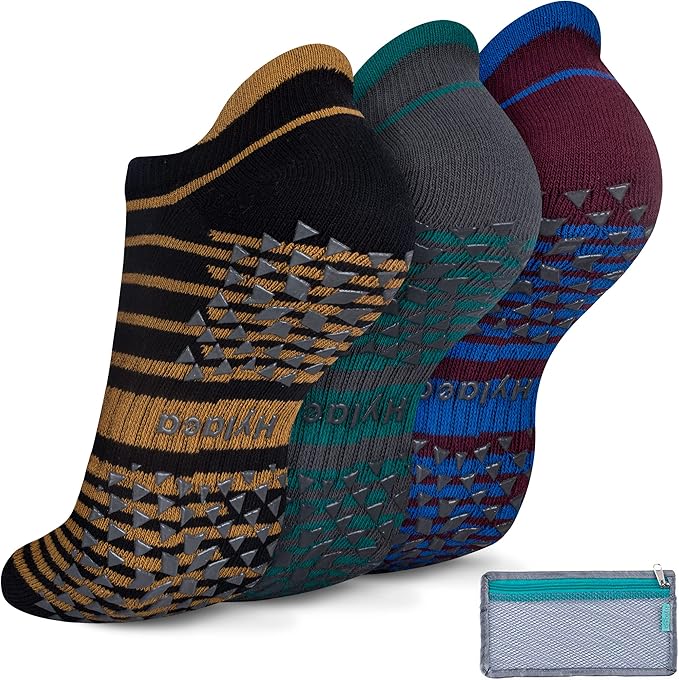 Hylaea Unisex Non Slip Socks with Grip for Yoga, Hospital, Pilates, Barre | Ankle, Cushioned