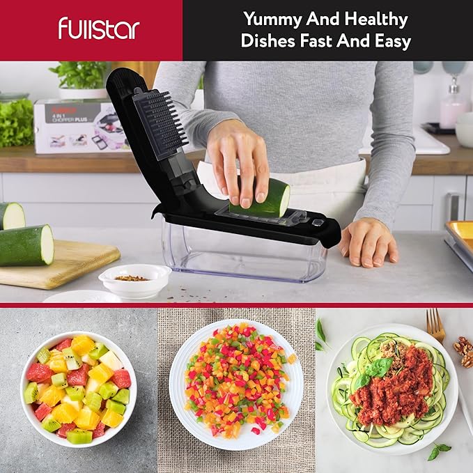 Fullstar The Original Pro Chopper - Vegetable Chopper and Spiralizer, Food Chopper with Container, Fruit Slicer, Kitchen Gadgets & Accessories, Home Essentials (2 in 1, Black)