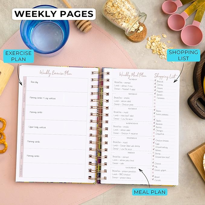 PLANBERRY Food Journal Premium – Nutrition Planner – Diet & Calorie Tracker – Meal & Exercise Diary – Weight Loss Journal (Exotic Cocktail)