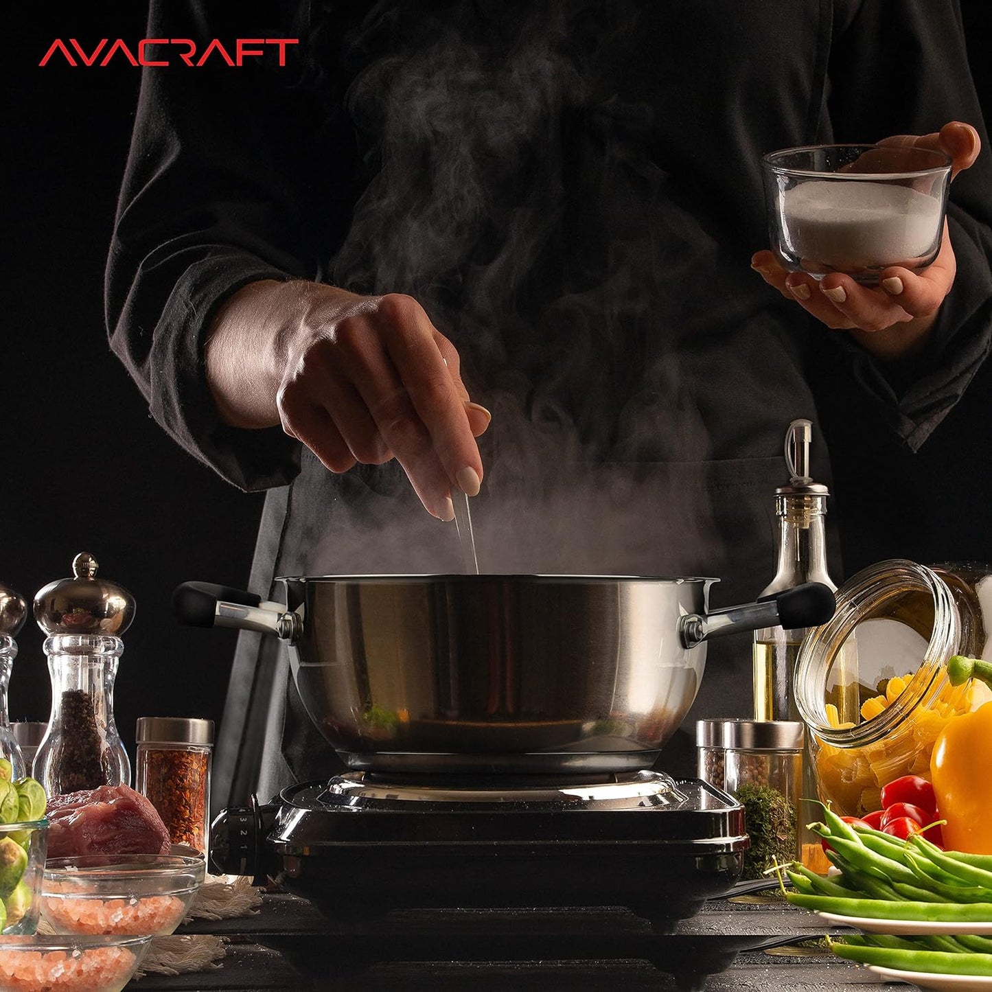 AVACRAFT 18/10 Stainless Steel Everyday Pan, Stir Fry Pan with Five-Ply Base, Chef’s Pan with Glass Lid, Multipurpose Stewpot Skillet, Saute Pan, Casserole in Pots and Pans (8 inch)