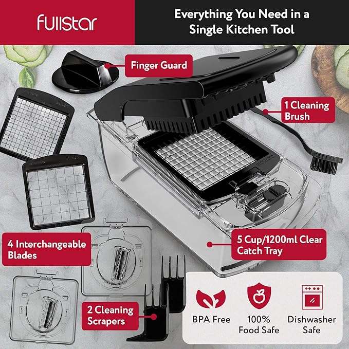 Fullstar The Original Pro Chopper - Vegetable Chopper and Spiralizer, Food Chopper with Container, Fruit Slicer, Kitchen Gadgets & Accessories, Home Essentials (4 in 1, Clear)